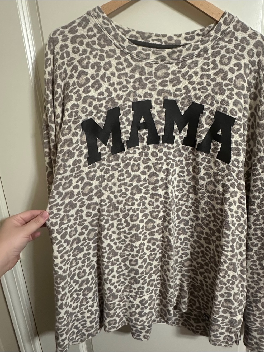 MAMA Leopard Print Crewneck Sweatshirt - Gray
